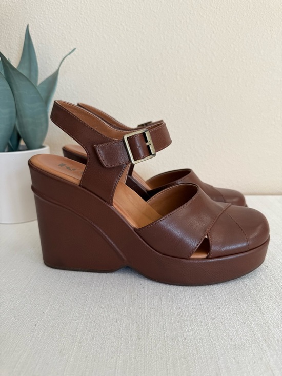 Kork-Ease Shoes - New Korks Brown Faux Leather Wedge Sandals with Ankle Strap